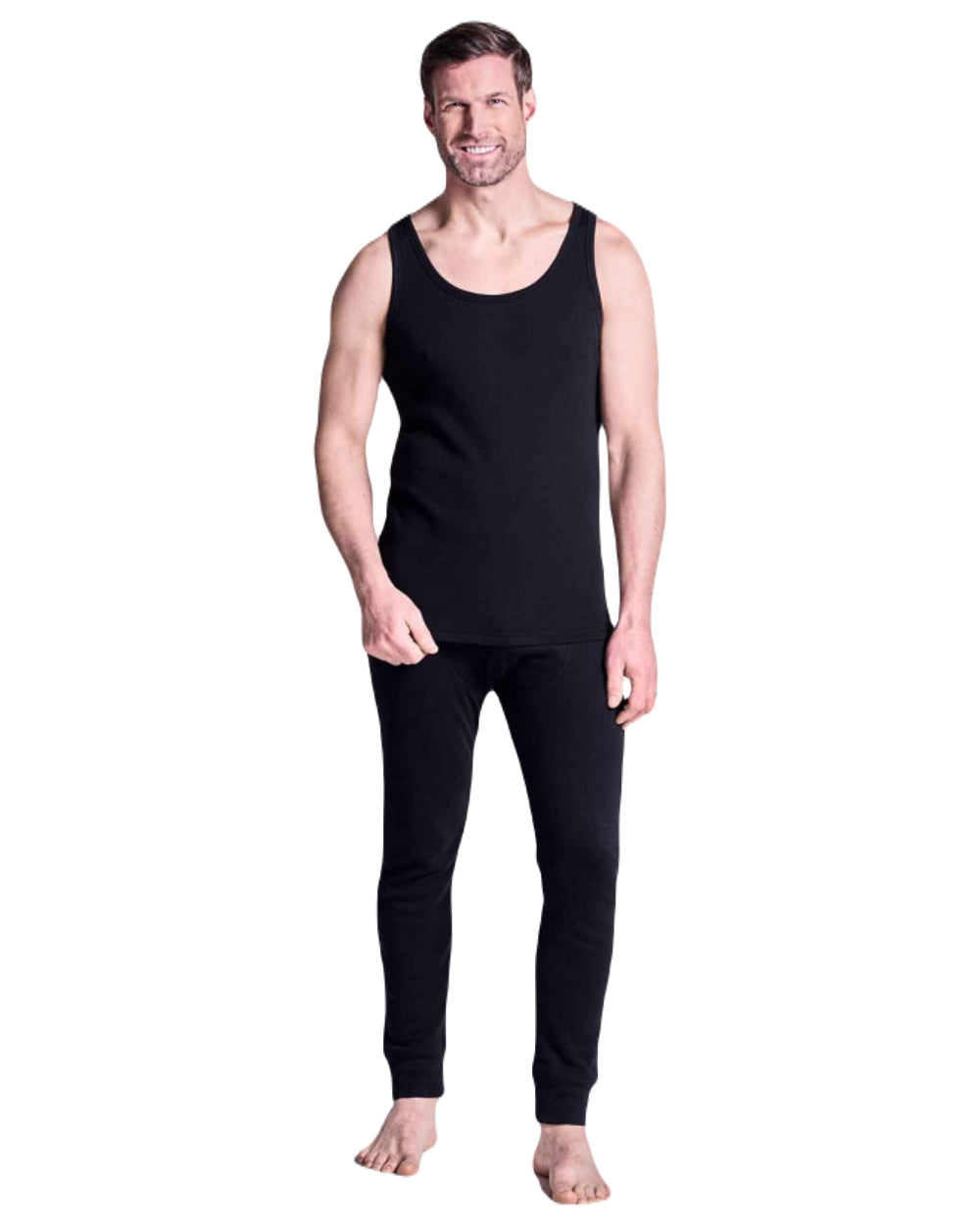 Black coloured HJ Hall Mens Cotton Rich Thermal Vest Twin Pack on white background 