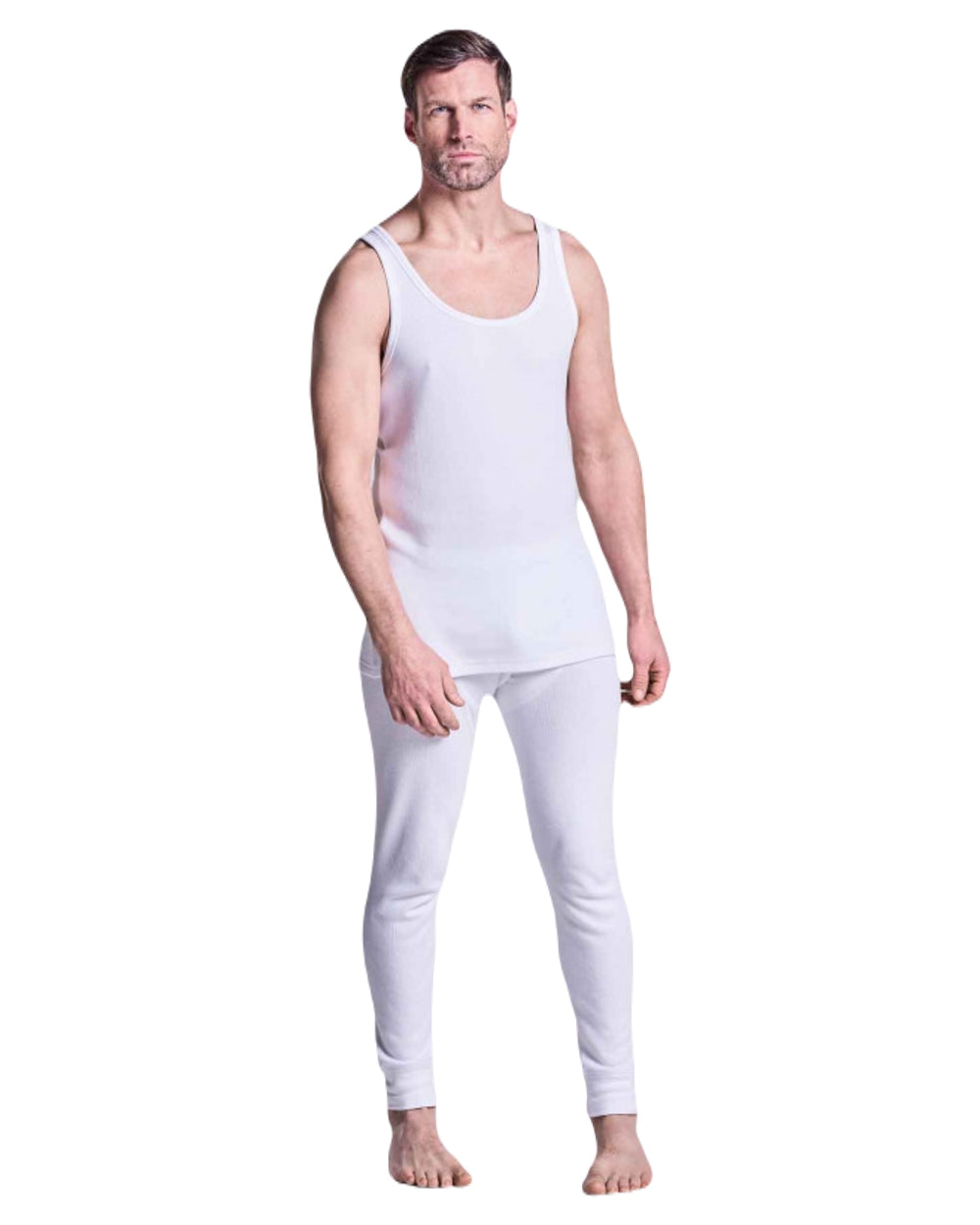 White coloured HJ Hall Mens Cotton Rich Thermal Vest Twin Pack on white background 