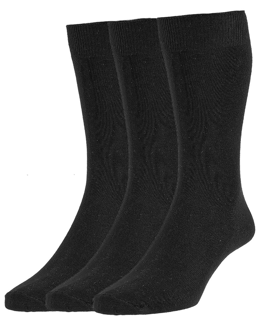 Black coloured HJ Hall Mens Executive Plain Knit Socks 3 Pair Pack on white background 
