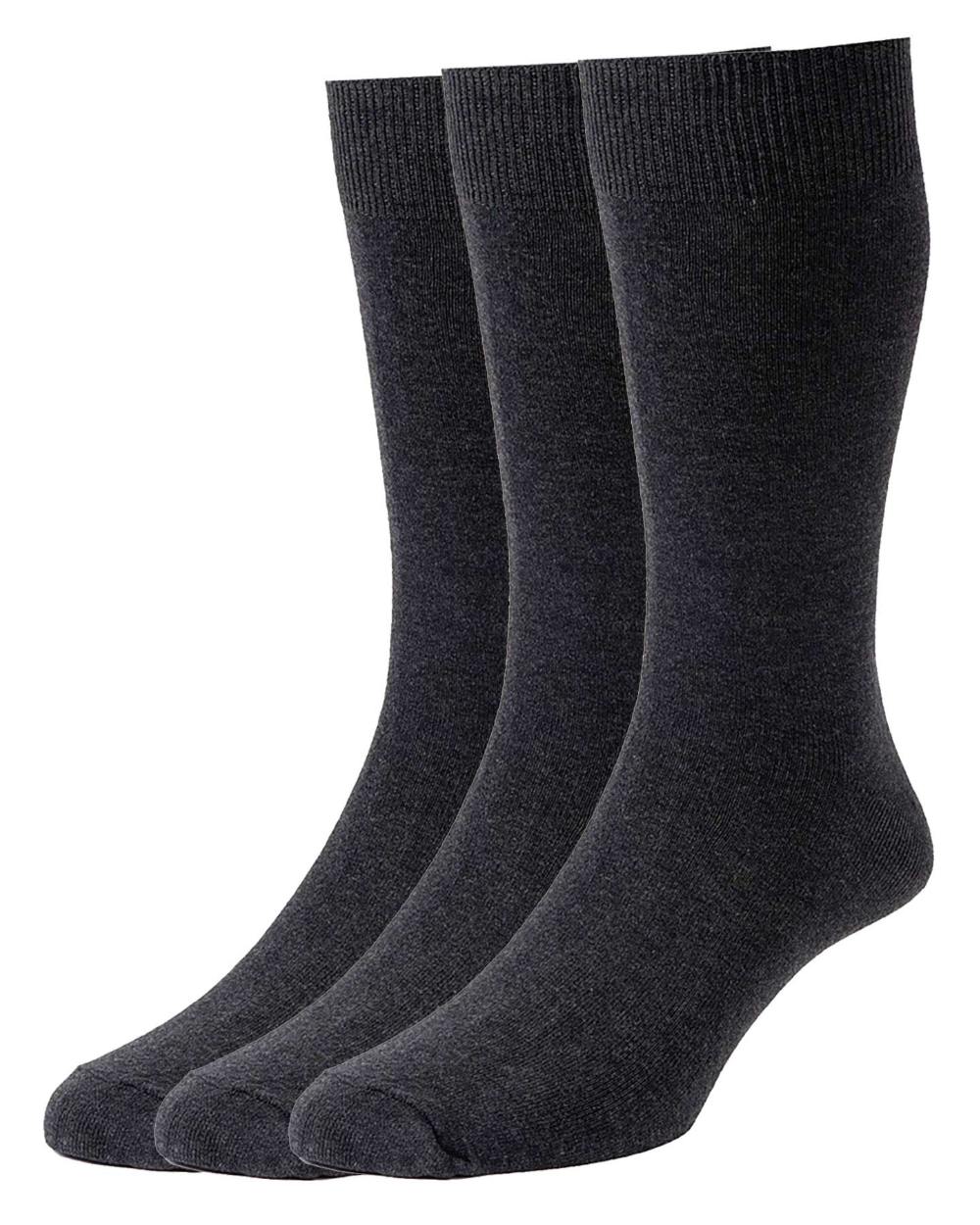 Charcoal coloured HJ Hall Mens Executive Plain Knit Socks 3 Pair Pack on white background 