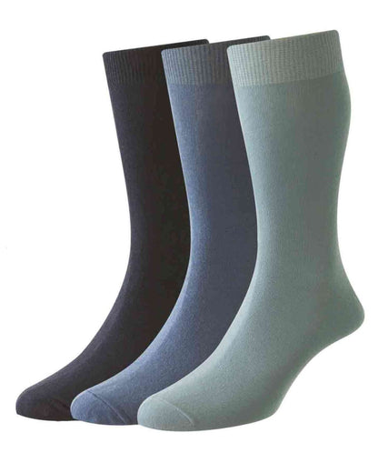 Navy Light Blue Denim coloured HJ Hall Mens Executive Plain Knit Socks 3 Pair Pack on white background 