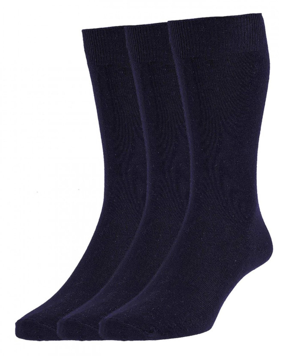 Navy coloured HJ Hall Mens Executive Plain Knit Socks 3 Pair Pack on white background 