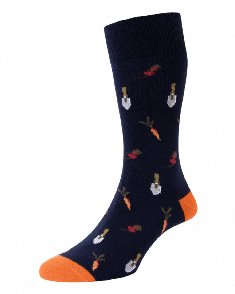 Navy Mix coloured HJ Hall Mens Garden Vegetables Motif Cotton Rich Socks 3 Pair Pack on white background 