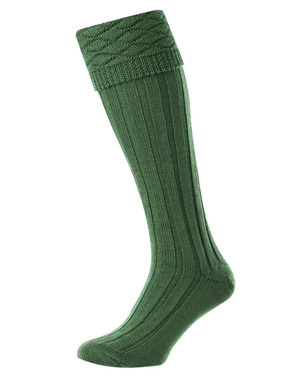 Ancient Green coloured HJ Hall Mens Premium Wool Blend Kilt Socks on white background 
