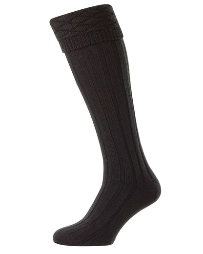 Black coloured HJ Hall Mens Premium Wool Blend Kilt Socks on white background 