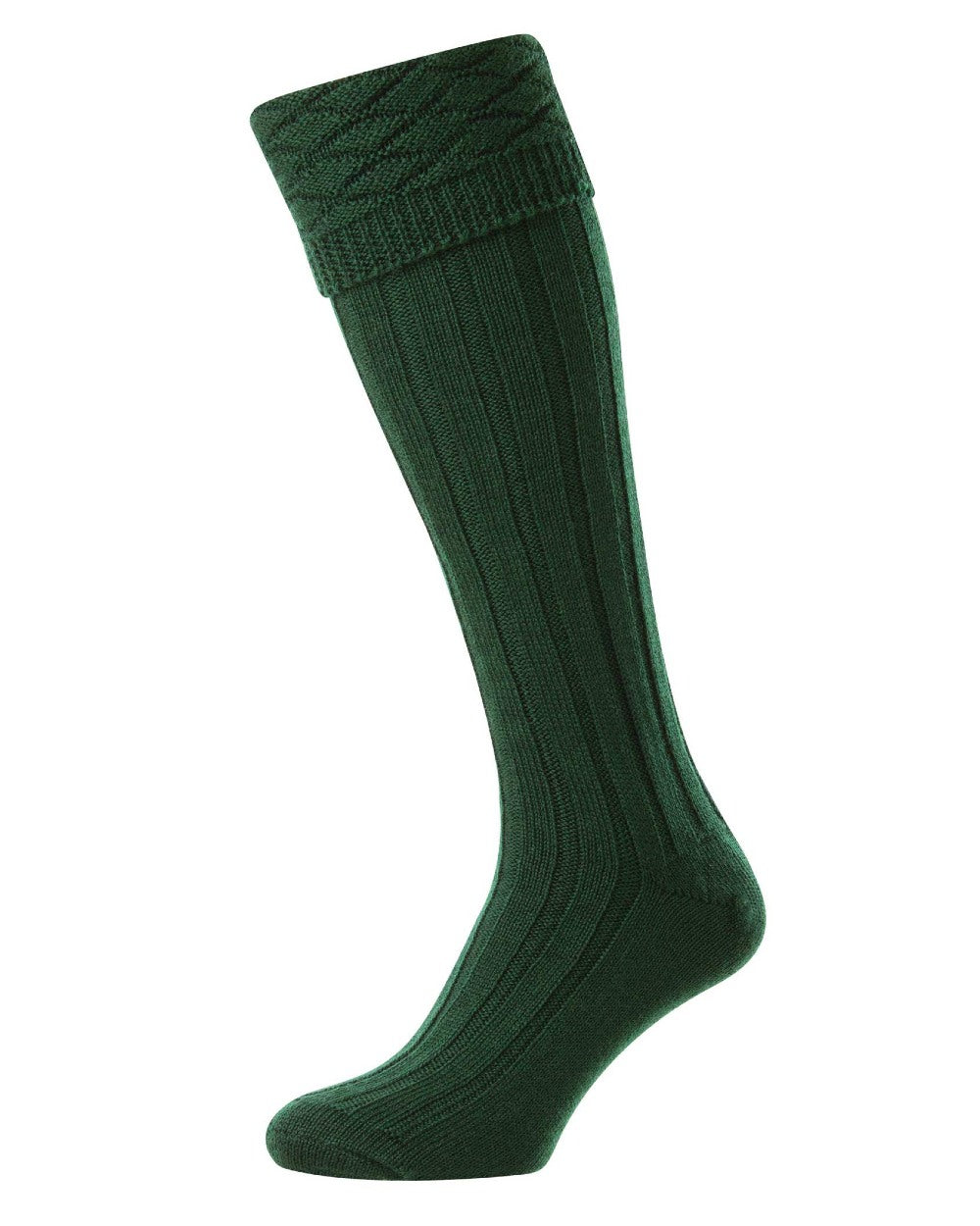 Bottle Green coloured HJ Hall Mens Premium Wool Blend Kilt Socks on white background 
