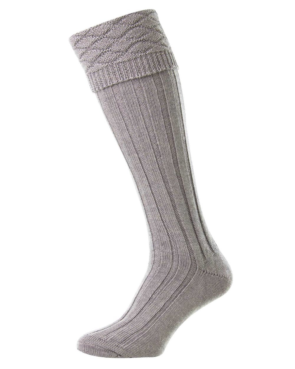 Light Grey coloured HJ Hall Mens Premium Wool Blend Kilt Socks on white background 