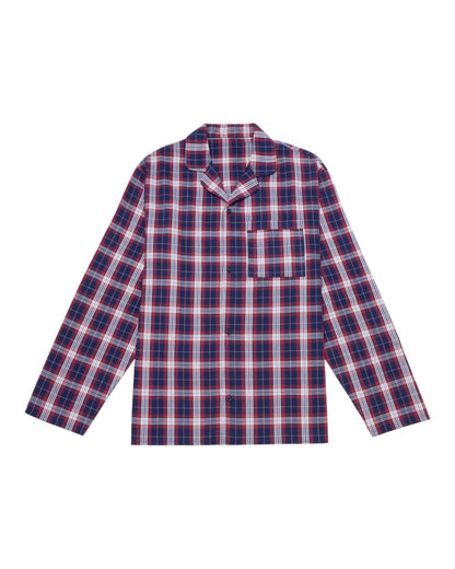 Red Navy Check Coloured HJ Hall Mens Pure Cotton Brushed Pyjamas on white background 