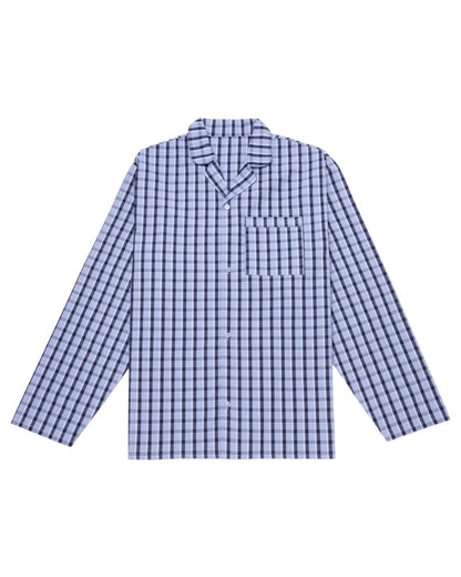 Blue Check Coloured HJ Hall Mens Pure Cotton Pyjamas on white background 