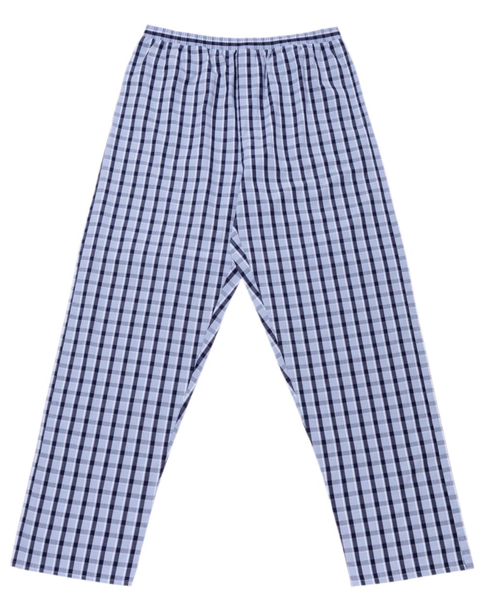 Blue Check Coloured HJ Hall Mens Pure Cotton Pyjamas on white background 