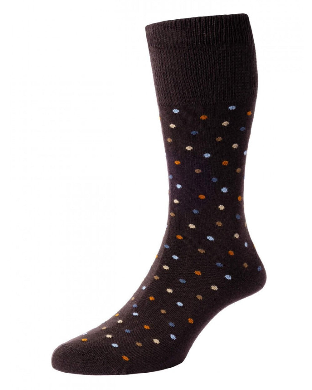 Brown coloured HJ Hall Mini Spot Comfort Top Socks on white background 