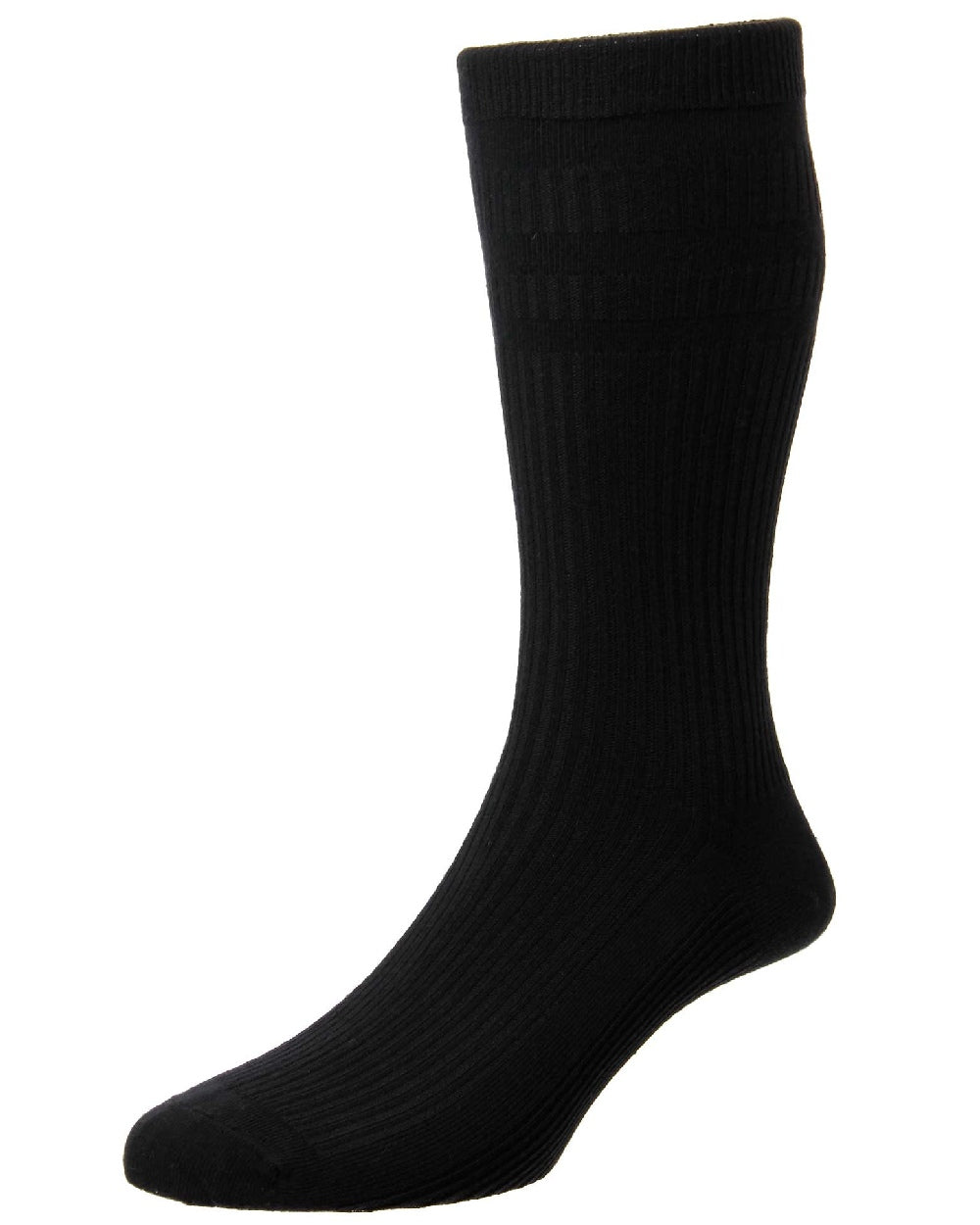 Black coloured HJ Hall Original Cotton Soft Top Socks on white background 