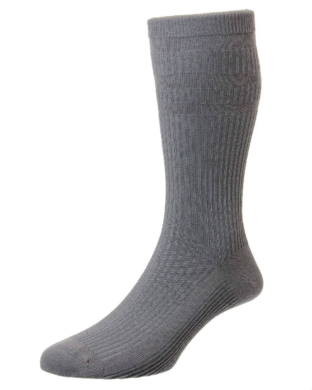 Mid grey coloured HJ Hall Original Cotton Soft Top Socks on white background 