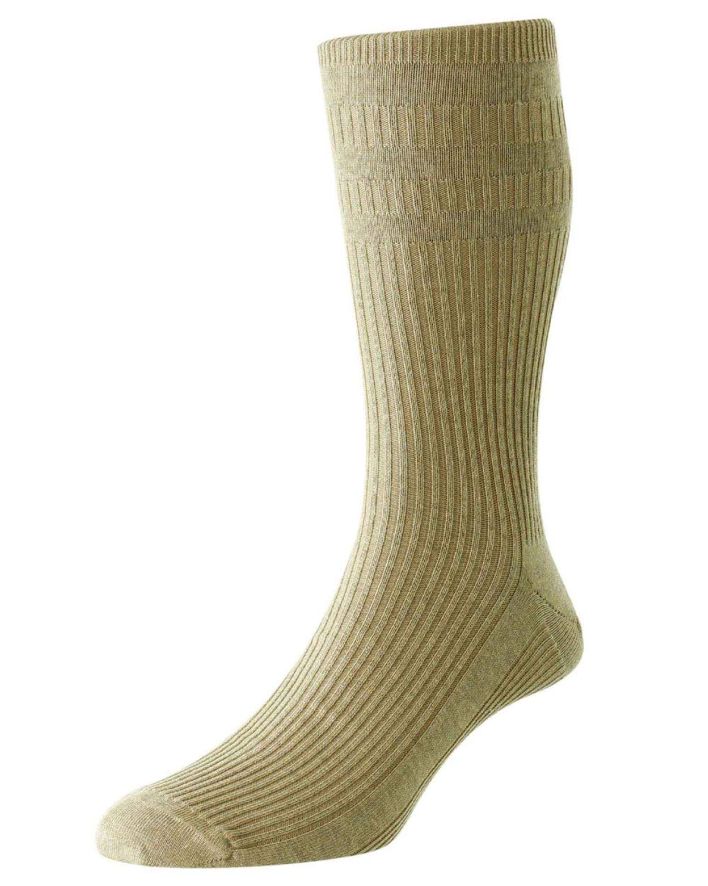 Oatmeal Melange coloured HJ Hall Original Cotton Soft Top Socks on white background 