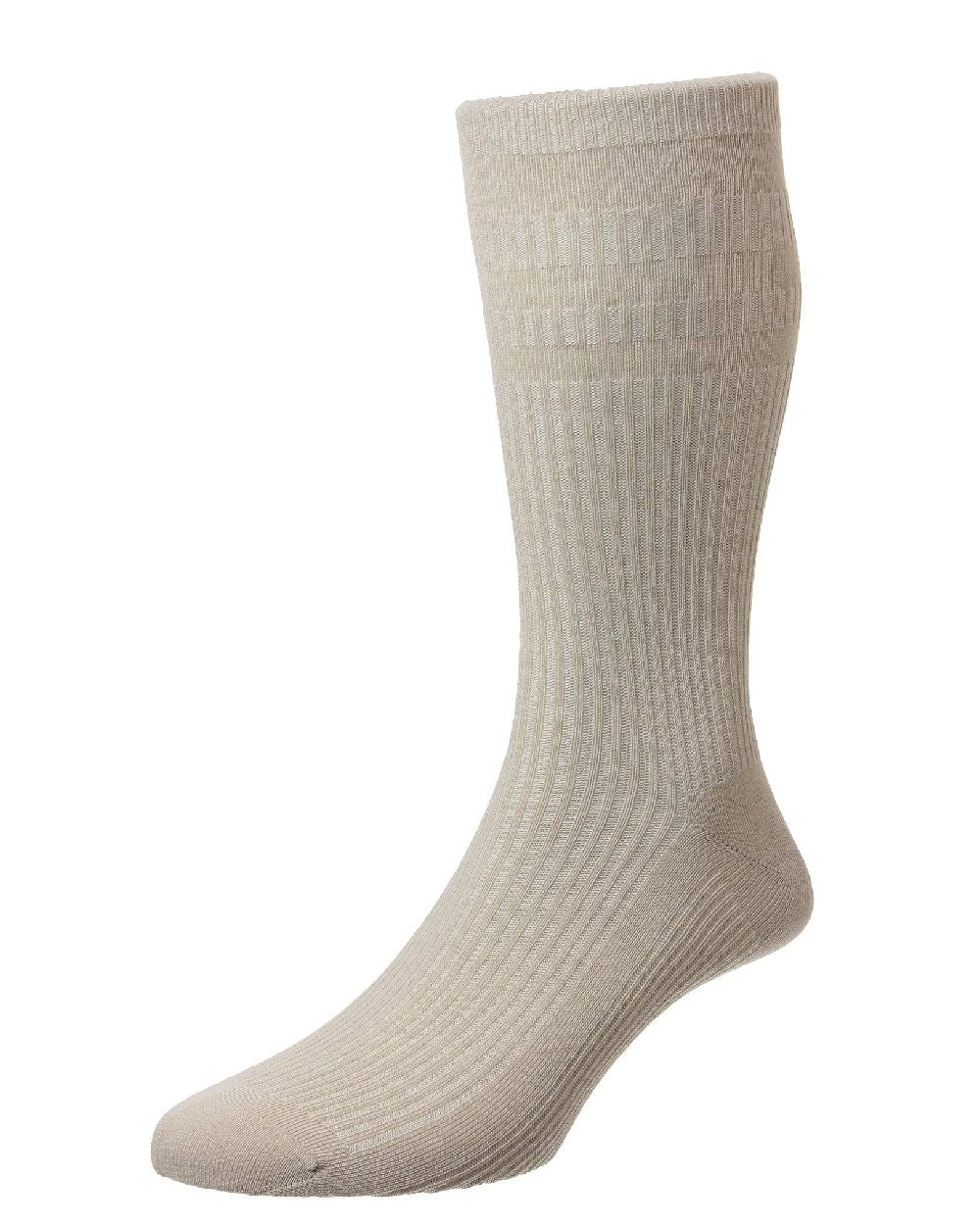 Oatmeal coloured HJ Hall Original Cotton Soft Top Socks on white background 