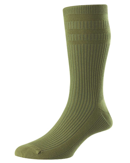 Olive coloured HJ Hall Original Cotton Soft Top Socks on white background 