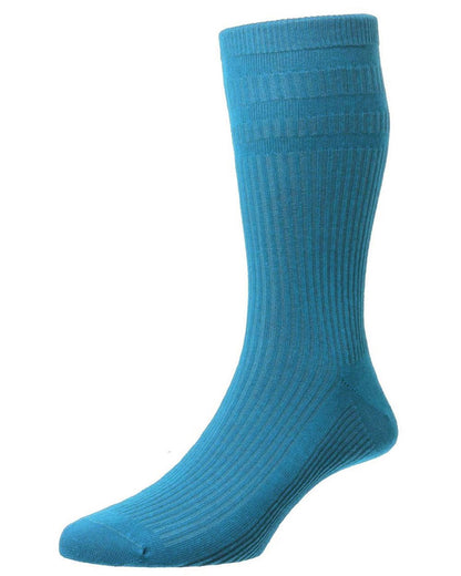 Peacock coloured HJ Hall Original Cotton Soft Top Socks on white background 