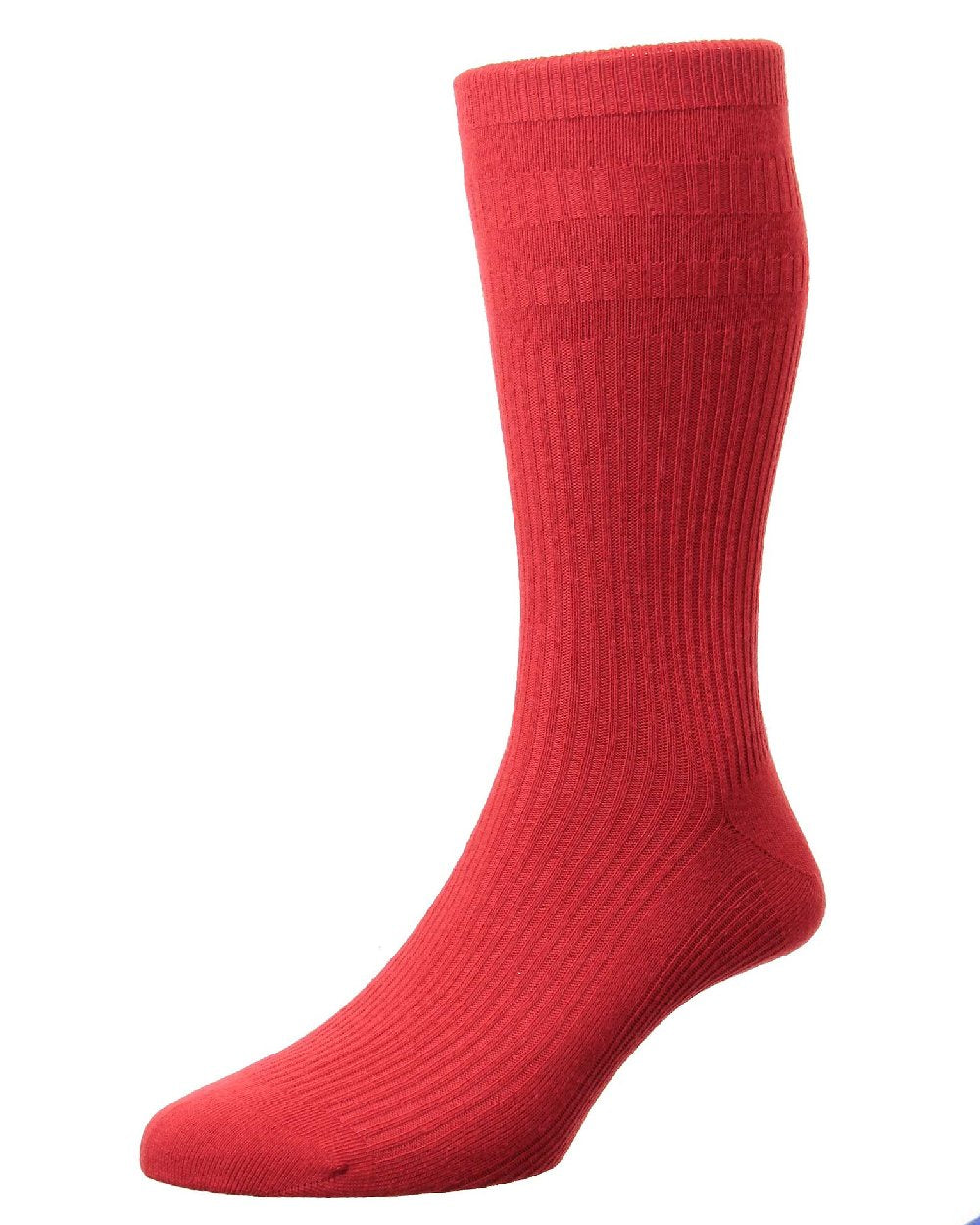 Red coloured HJ Hall Original Cotton Soft Top Socks on white background 