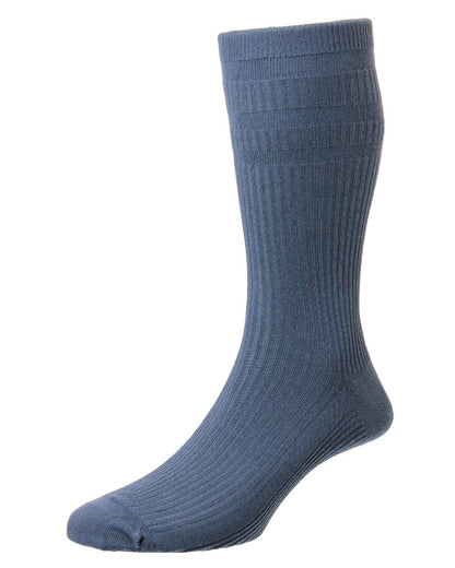 Slate Blue coloured HJ Hall Original Cotton Soft Top Socks on white background 