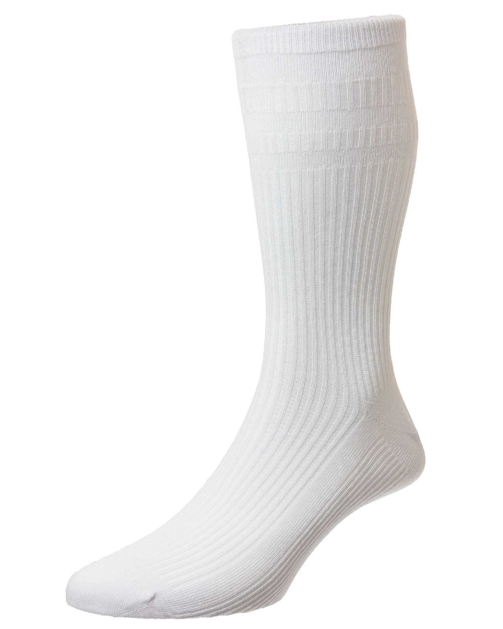 White coloured HJ Hall Original Cotton Soft Top Socks on white background 