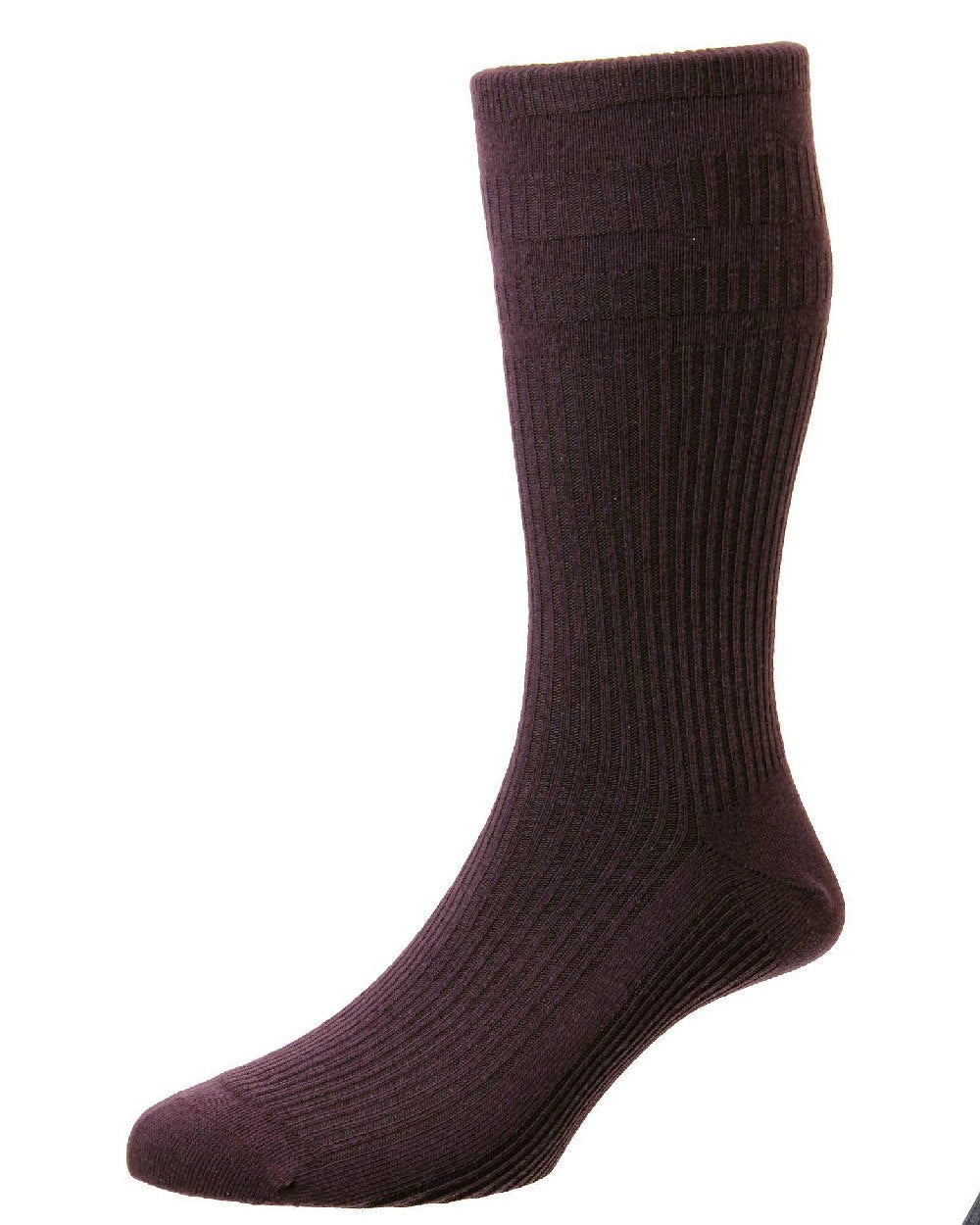 Damson coloured HJ Hall Original Cotton Soft Top Socks on white background 