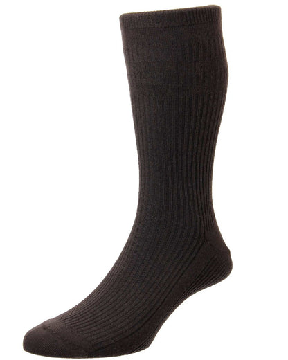 Dark Brown coloured HJ Hall Original Cotton Soft Top Socks on white background 