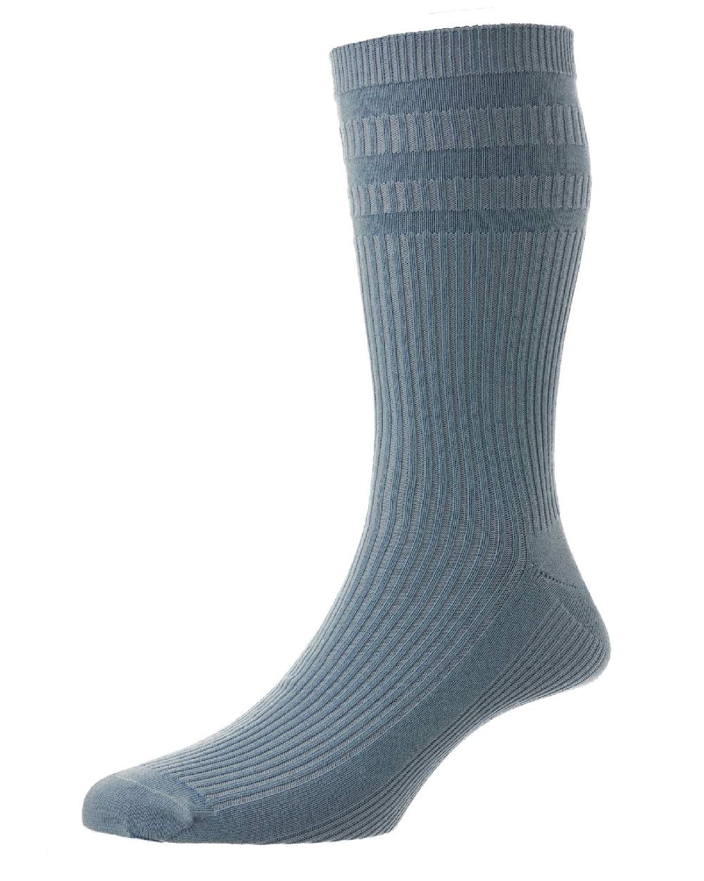 Demin coloured HJ Hall Original Cotton Soft Top Socks on white background 