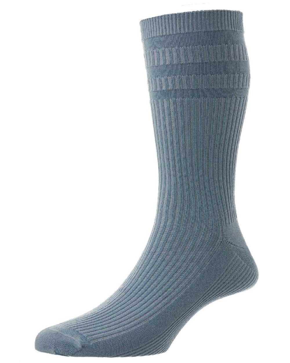 Denim coloured HJ Hall Original Cotton Soft Top Socks on white background 