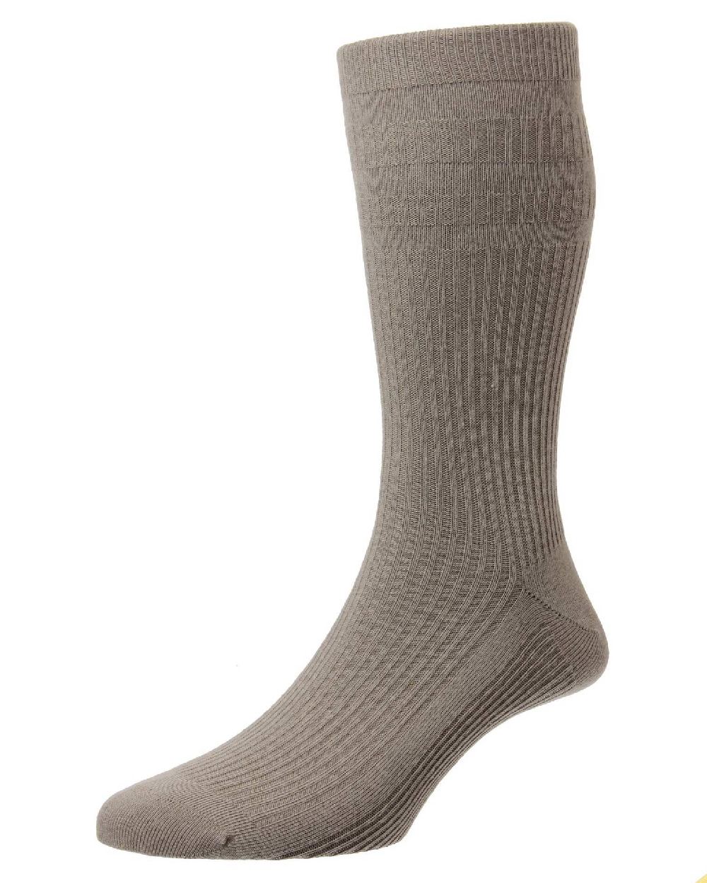 Mink coloured HJ Hall Original Cotton Soft Top Socks on white background 