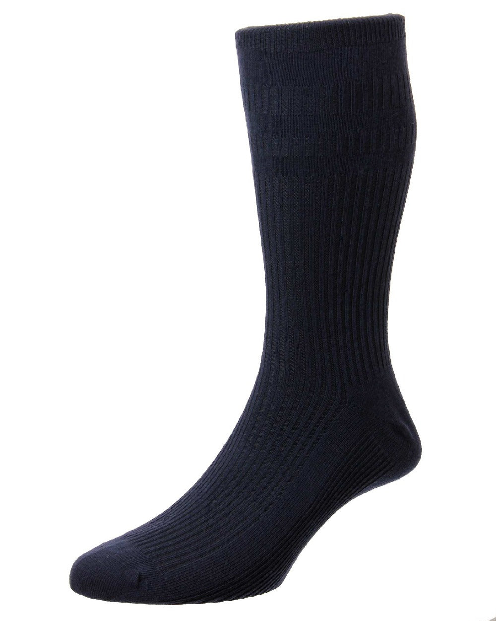 Navy coloured HJ Hall Original Cotton Soft Top Socks on white background 