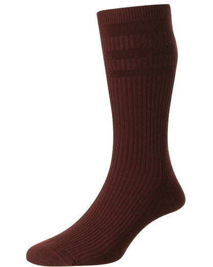 Wine coloured HJ Hall Original Cotton Soft Top Socks on white background 