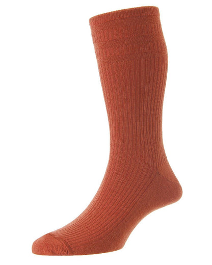 Burnt Orange coloured HJ Hall Original Wool Soft Top Socks on white background 