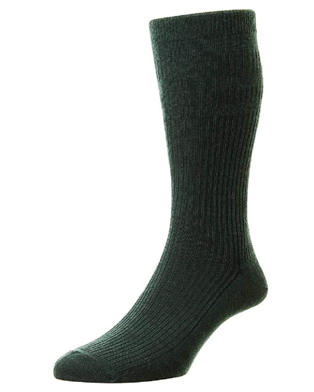 Green coloured HJ Hall Original Wool Soft Top Socks on white background 
