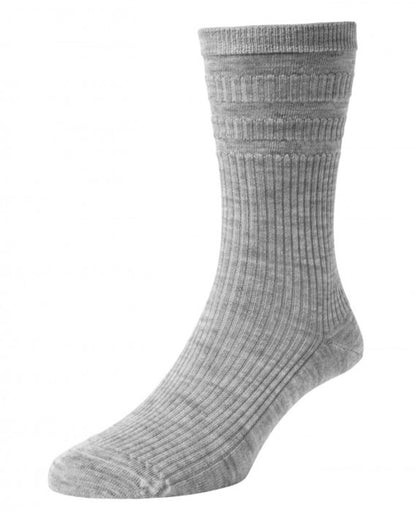 Light Grey coloured HJ Hall Original Wool Soft Top Socks on white background 