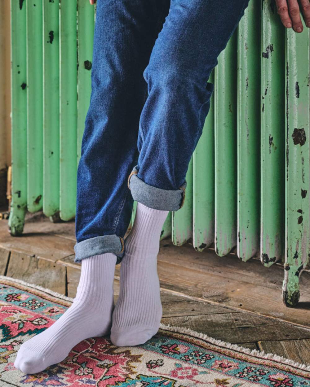 Light Grey coloured HJ Hall Original Wool Soft Top Socks on outdoor background 