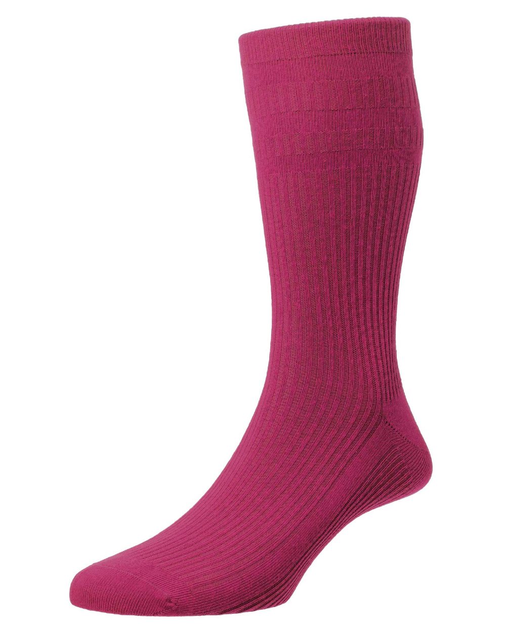 Magenta coloured HJ Hall Original Wool Soft Top Socks on white background 