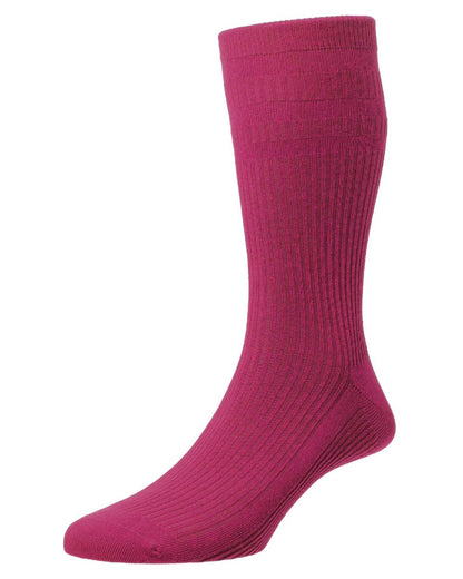 Magenta coloured HJ Hall Original Wool Soft Top Socks on white background 