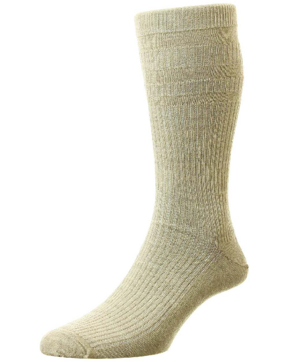 Oatmeal coloured HJ Hall Original Wool Soft Top Socks on white background 