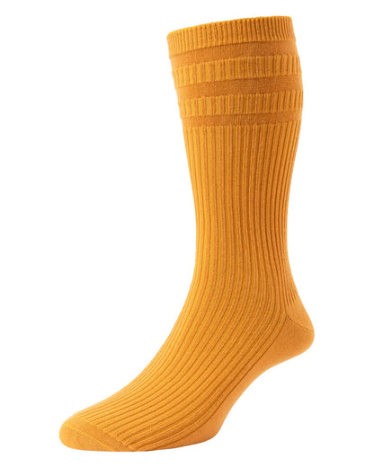 Ochre coloured HJ Hall Original Wool Soft Top Socks on white background 