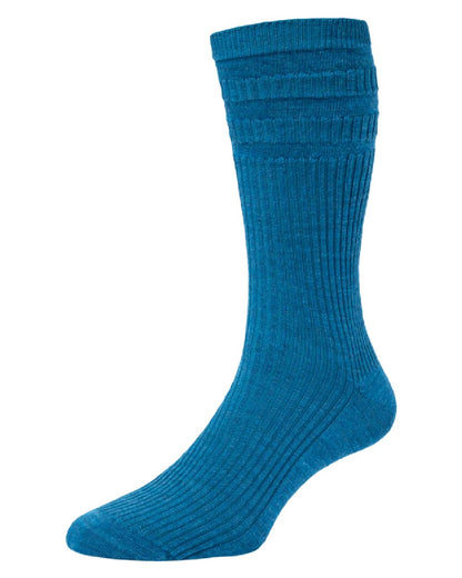 Petrol Blue coloured HJ Hall Original Wool Soft Top Socks on white background 