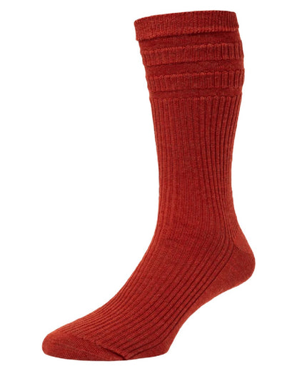Russet coloured HJ Hall Original Wool Soft Top Socks on white background 