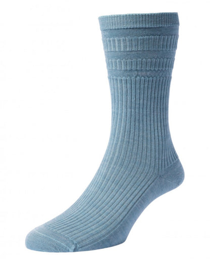 Sky Blue coloured HJ Hall Original Wool Soft Top Socks on white background 