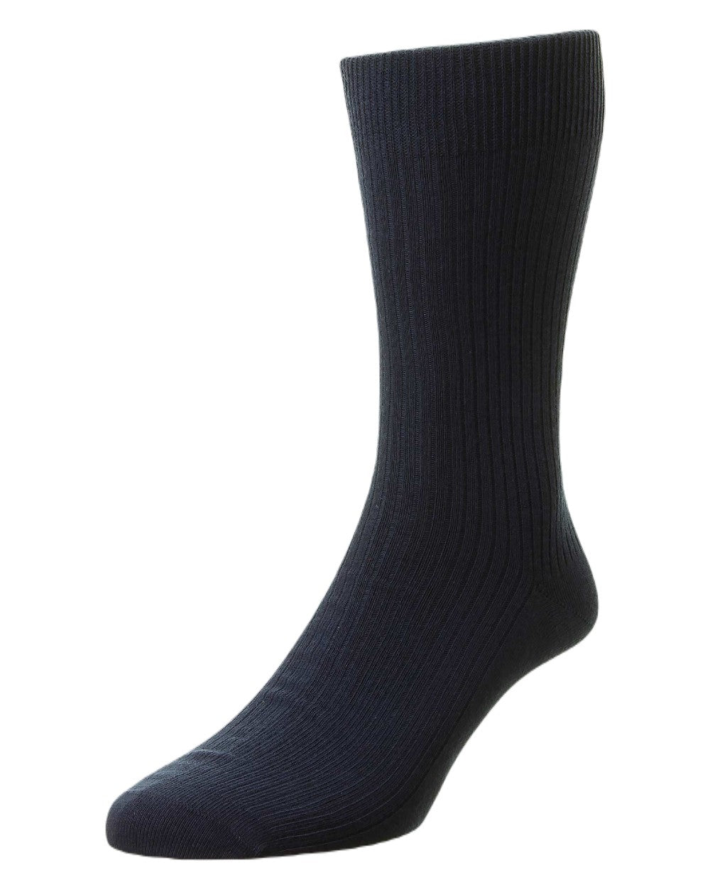 Navy Coloured HJ Hall Pure Cotton Rib Socks on white background 