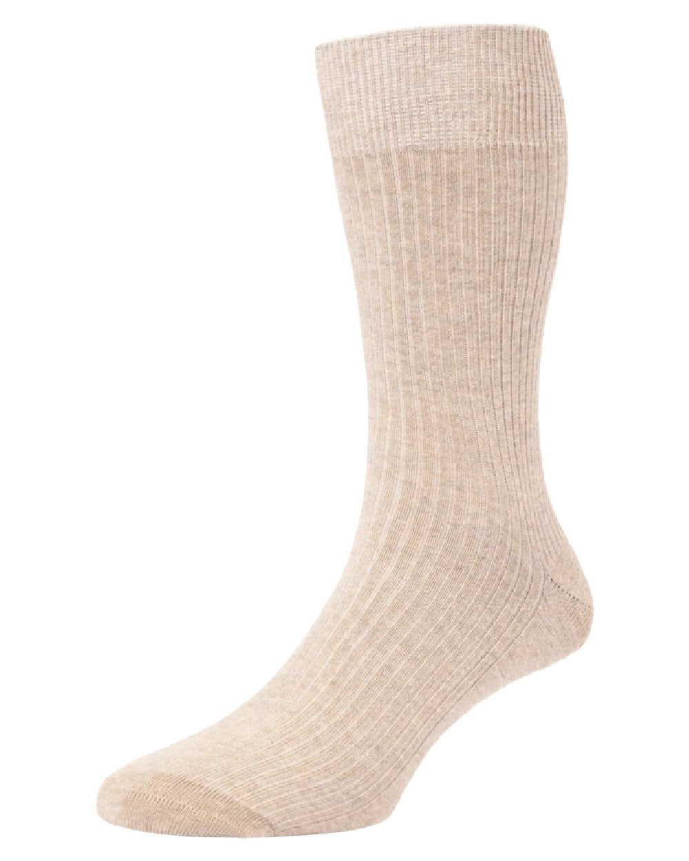 Oatmeal Melange Coloured HJ Hall Pure Cotton Rib Socks on white background 