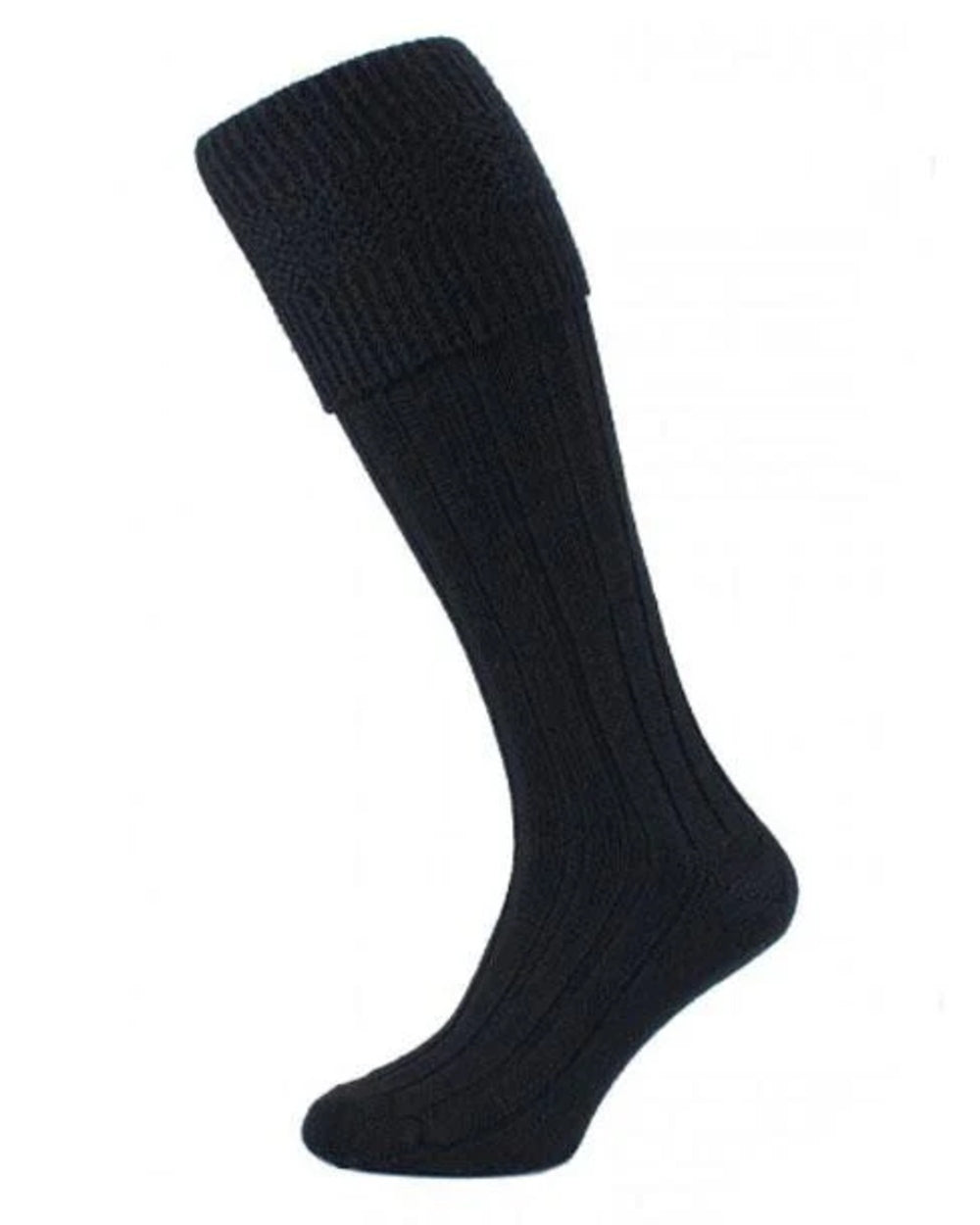 Black coloured HJ Hall Ribbed Stripe Economy Kilt Socks on white background 