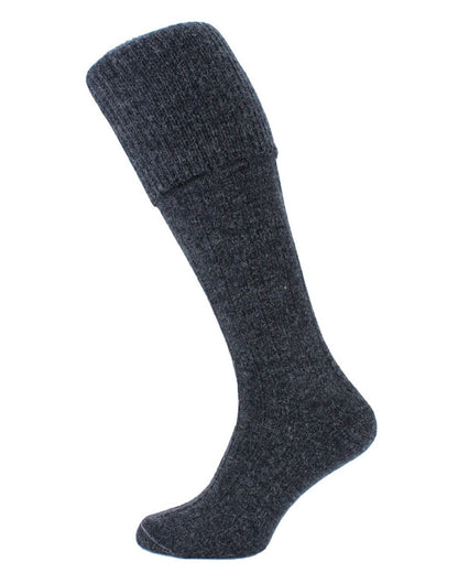 Charcoal coloured HJ Hall Ribbed Stripe Economy Kilt Socks on white background 