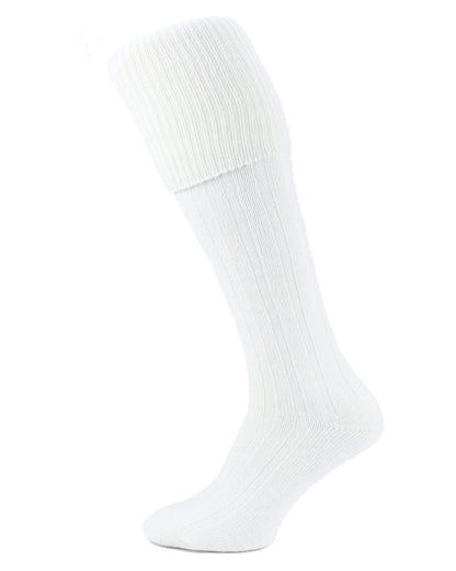 Ecru coloured HJ Hall Ribbed Stripe Economy Kilt Socks on white background 