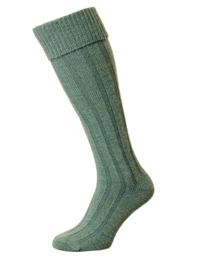 Lovat coloured HJ Hall Ribbed Stripe Economy Kilt Socks on white background 