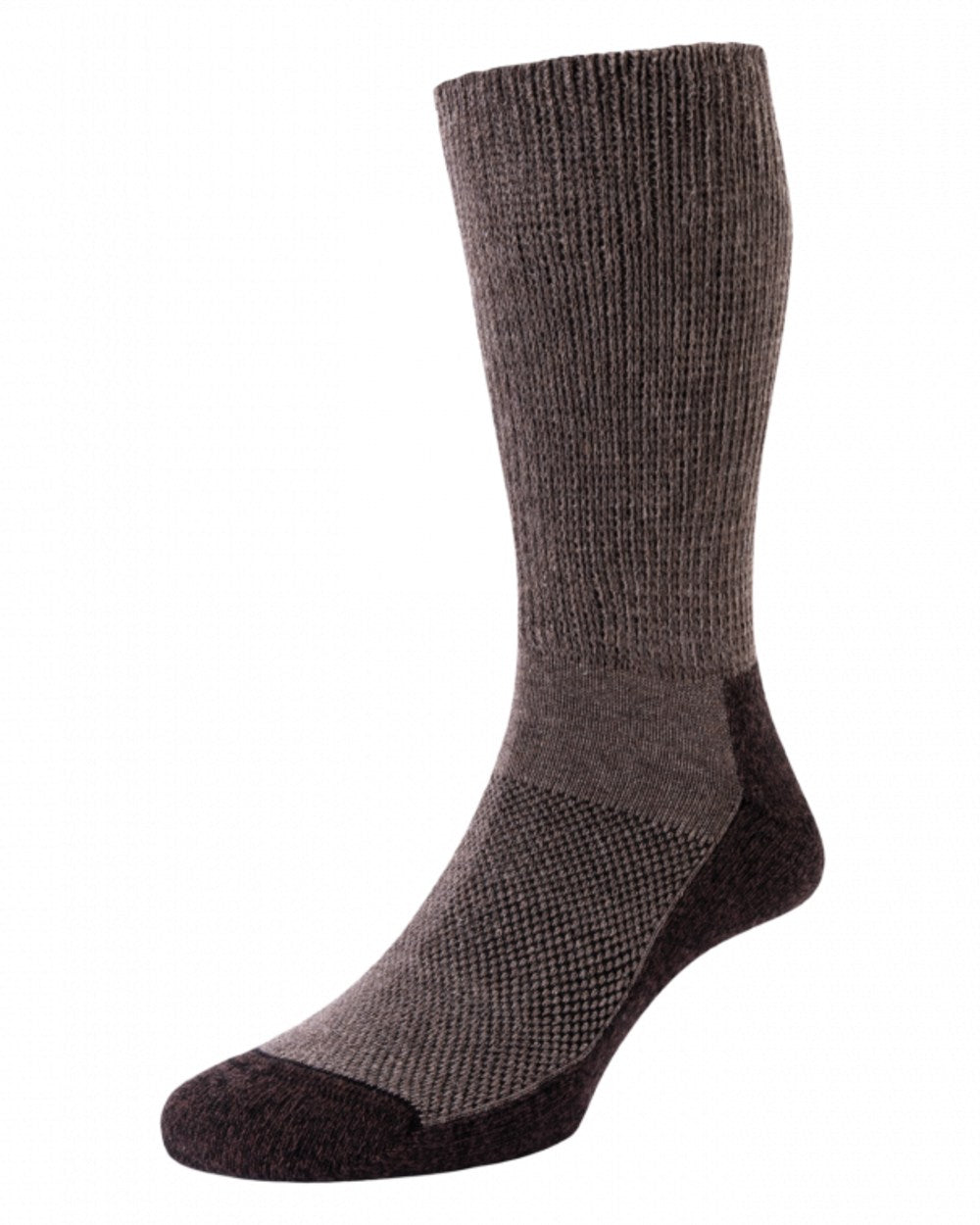 Brown coloured HJ Hall Technical Rambler All Season Comfort Cotton &amp; Wool Blend Socks on white background 