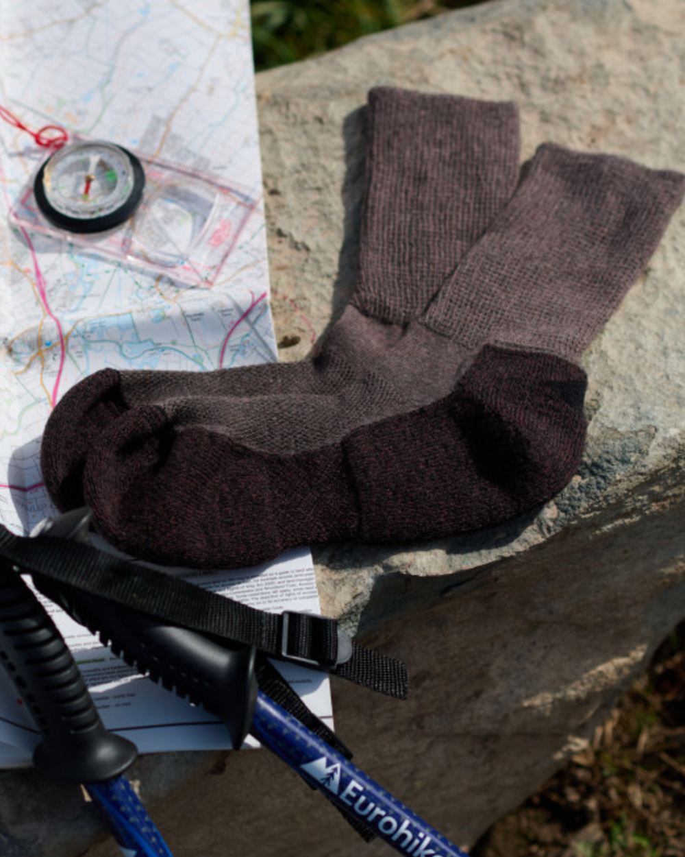 Brown coloured HJ Hall Technical Rambler All Season Comfort Cotton &amp; Wool Blend Socks on outdoor background 